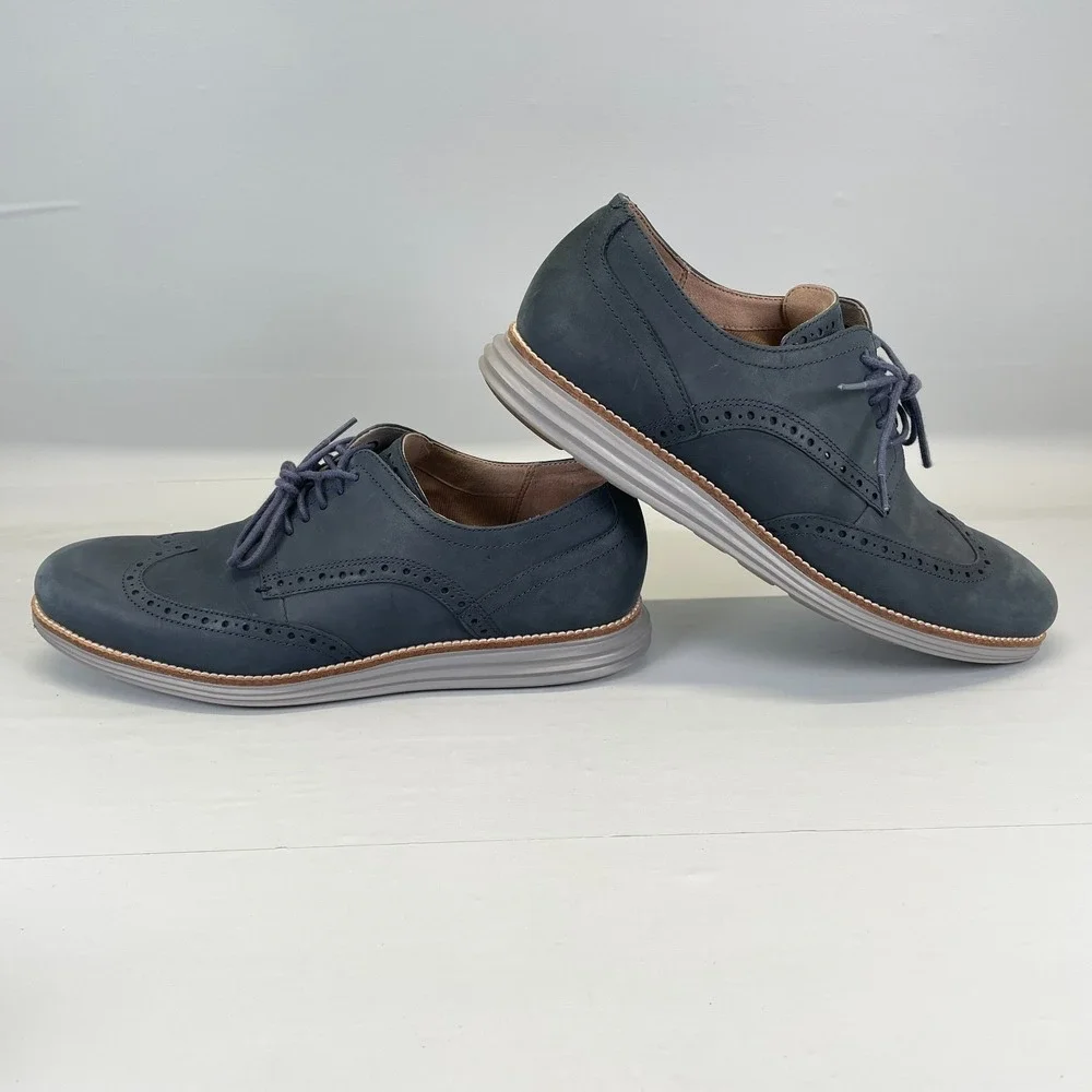 Cole Haan Original Grand Shoes Mens Size 10 M Blue Nubuck Wingtip Lace Up Oxford